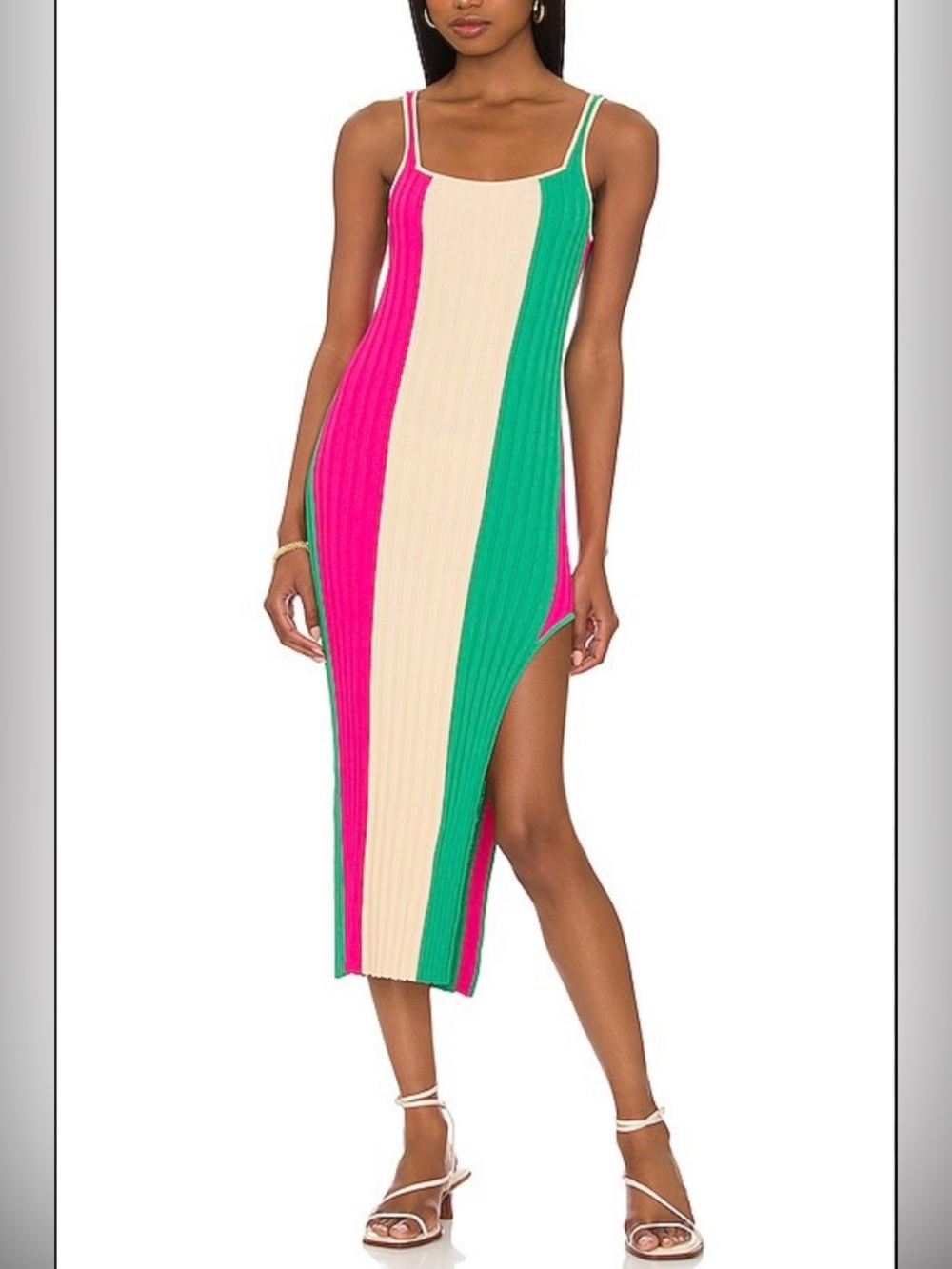 PQ Piper Slit Dress in Cosmo Pink & Emerald Bay